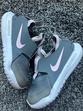 Nike Flex Runner Gray & Pink Slip-On Sneakers Toddler Size 8 Walking Easy On